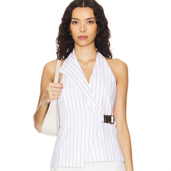 NWT! Nicholas Pinstriped “Dakotah Asymmetrical Halter Neck Vest” Size 4 - Picture 12 of 16